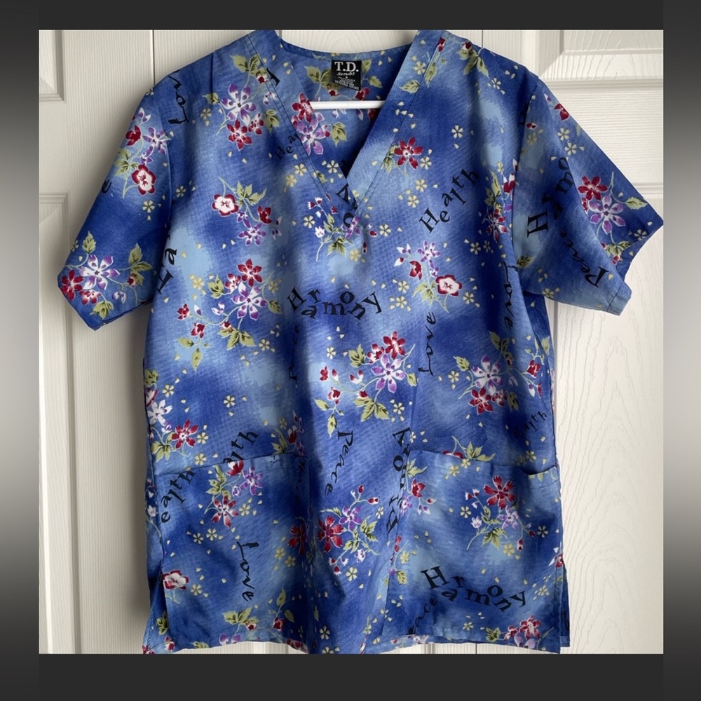Blue Flowered Uniform Top.